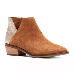 Frye and Co Caden Bootie Tan and Gold Suede Ankle Boots
